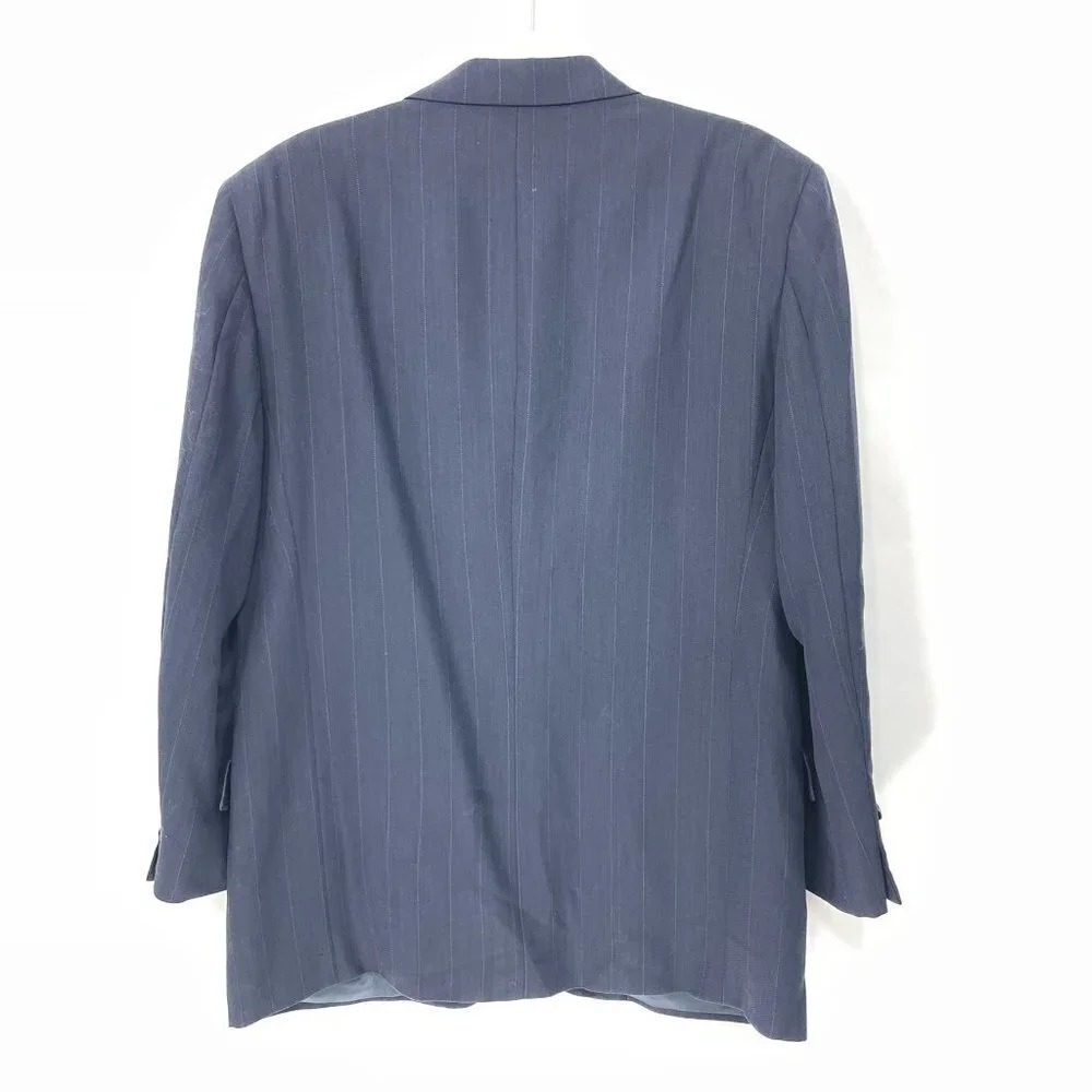 Valentino Uomo Italy Mens Size 41 R Wool Jacket‎ Sport Coat Navy Striped FLAWS!